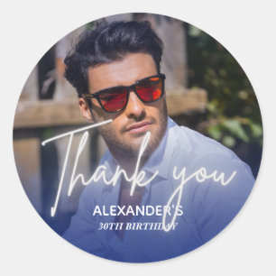 Navy blue Gradient Photo Birthday Thank you Classic Round Sticker