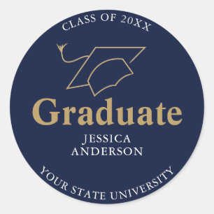 Navy Blue Graduate Cap Graduation Classic Round Sticker