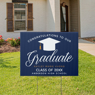 Navy Blue Graduate Custom 2024 Graduation Yard Garden Sign