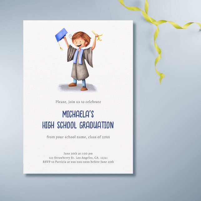 Navy Blue Graduate High School Graduation Party Invitation (Creator Uploaded)