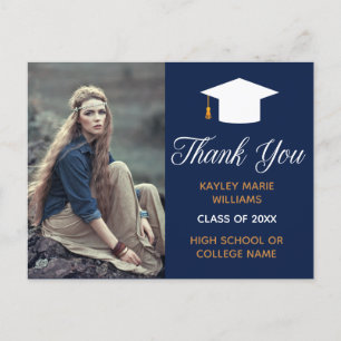 Navy Blue Graduate Photo 2025 Graduation Thank You Postcard