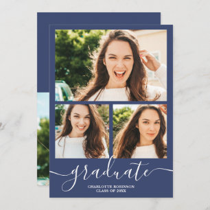 Navy blue graduate script 4 photos graduation invitation