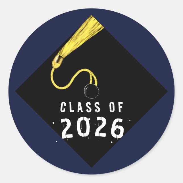 Navy Blue Graduation 2026 Classic Round Sticker (Front)