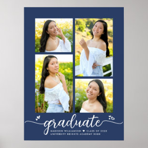 Navy Blue Graduation 4 Photo Script Hearts Girly Poster