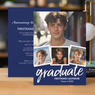 Navy Blue Graduation Announcement with 4 Photos