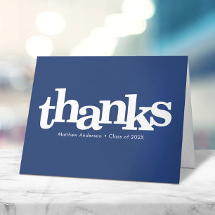 Navy blue graduation bold modern simple typography thank you card