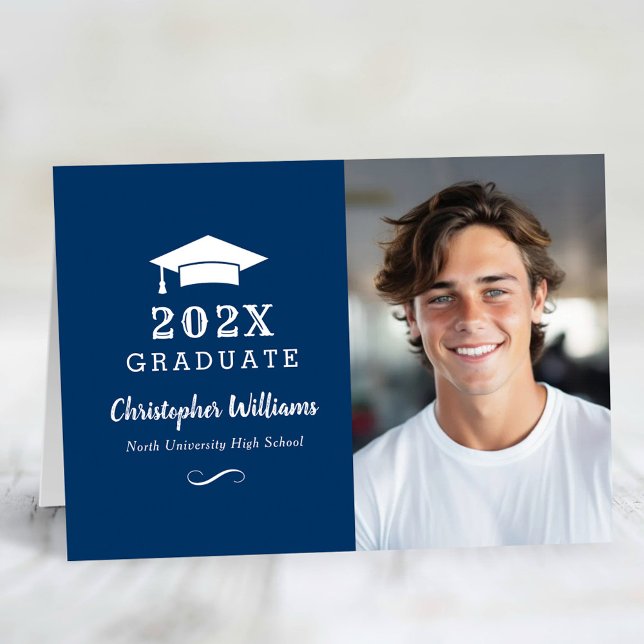 Navy Blue Graduation Cap Photo 2026 Thank You Card (Creator Uploaded)