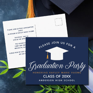 Navy Blue Graduation Chic Modern 2023 Custom Party Postcard