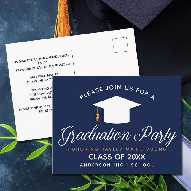 Navy Blue Graduation Chic Modern 2023 Custom Party Postcard (Creator Uploaded)