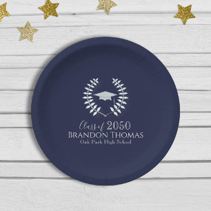 Navy Blue Graduation Classic Custom Paper Plate