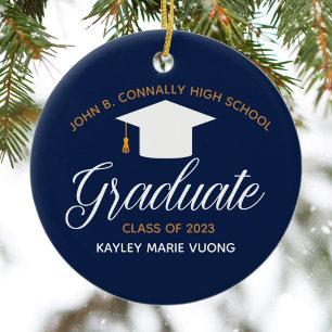 Navy Blue Graduation Custom Graduate Christmas Ceramic Tree Decoration