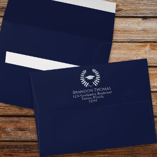 Navy Blue Graduation Custom Return Address Envelope