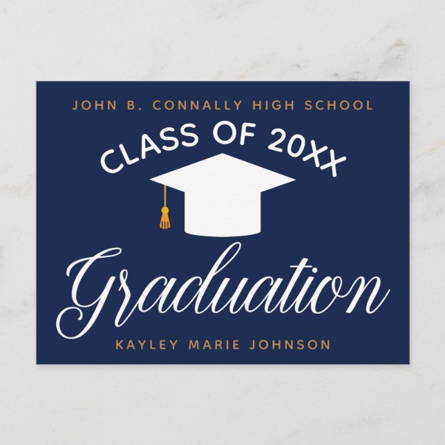 Navy Blue Graduation Modern Graduate Announcement Postcard (Front)