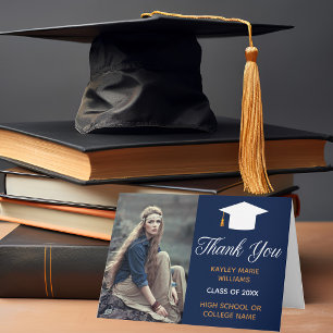 Navy Blue Graduation Photo 2025 Classic Graduate Thank You Card