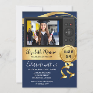 Navy Blue Graduation Photo Invitation