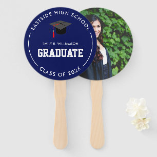 Navy Blue Graduation Photo Personalized Hand Fan