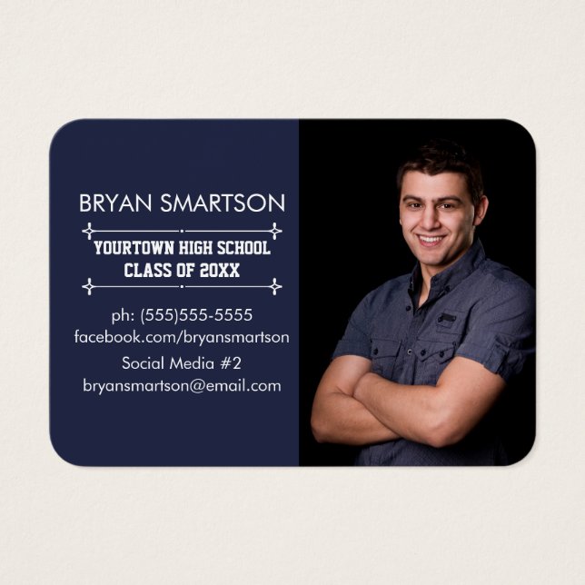 Navy Blue Graduation Photo Profile Card (Front)