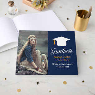 Navy Blue Graduation Senior Photo Autograph 2022 Guest Book