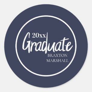 Navy Blue Graduation Year Name Classic Round Sticker