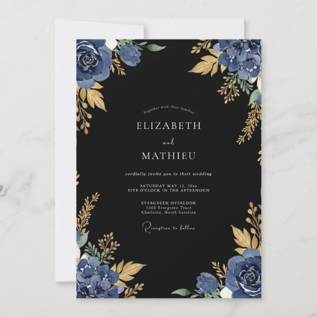 Navy Blue Grandiose Midnight Wedding Invitation (Front)