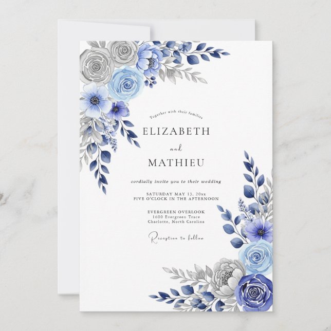 Navy Blue Grandiose Winter Wedding Invitation (Front)