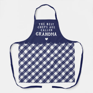 Navy Blue Grandma Best Chef Heart & Plaid Apron