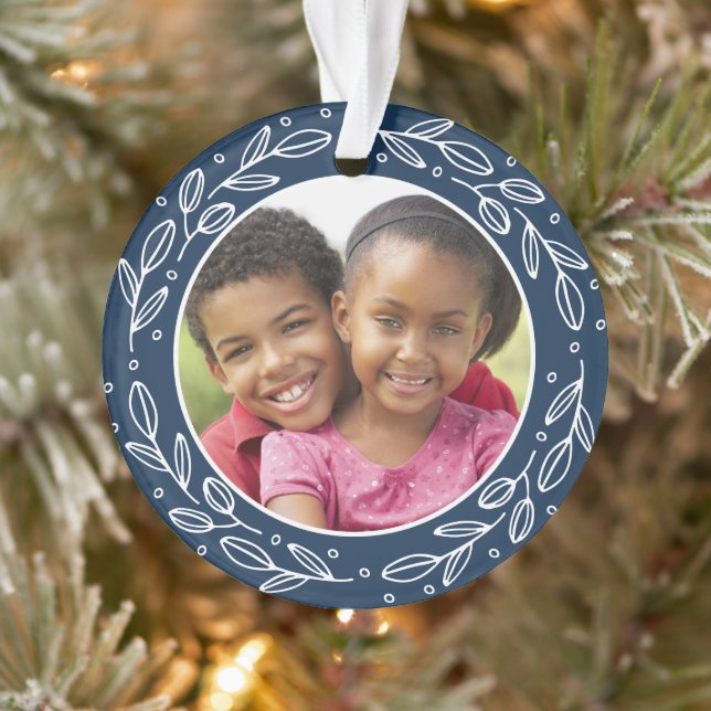 Navy Blue Grandparents Personalized Holiday Photo Ornament (Tree)
