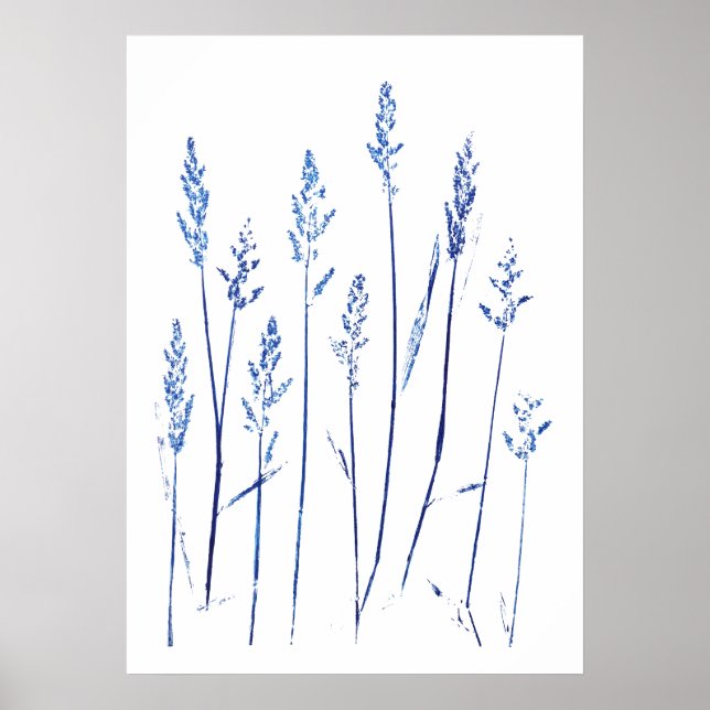 navy blue grass leafs grass seed arts  poster (Front)
