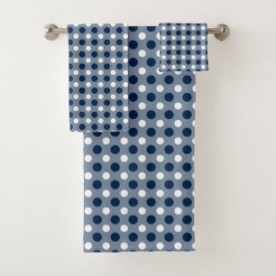 navy blue-gray and white dots bath towel set
