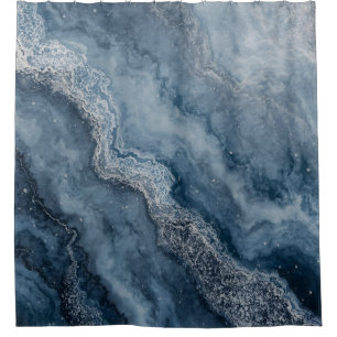 Navy Blue Gray Light Blue White Contemporary Shower Curtain