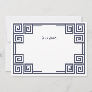 Navy Blue Greek Key Border Personalised Stationery Card