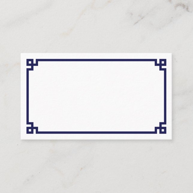 Navy Blue Greek Key Border Wedding Place Card (Front)