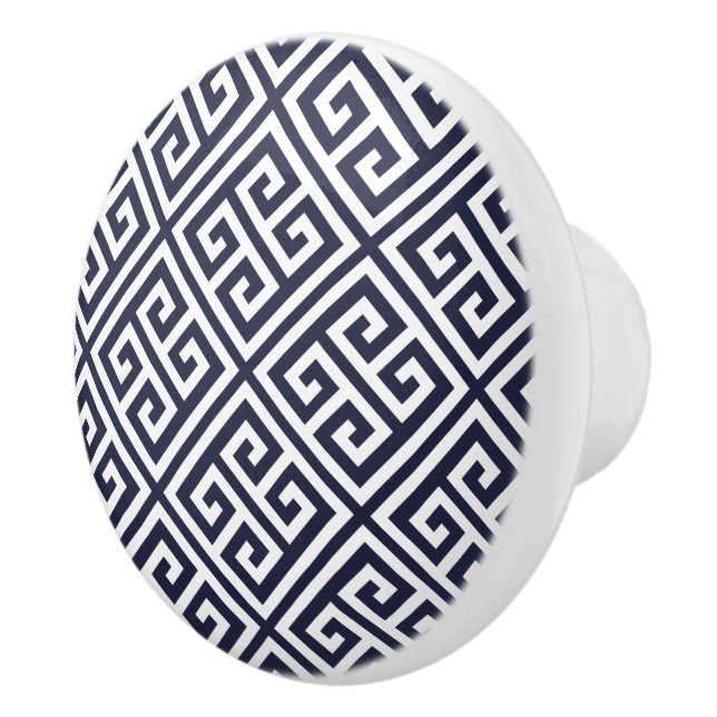 Navy Blue Greek Key Ceramic Knob (Right)