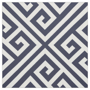 Navy Blue Greek Key Large Scale Fabric