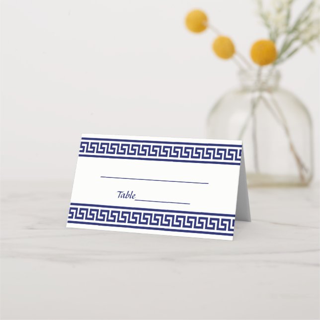 Navy Blue Greek Key Meander Border #1A Place Card (Back)