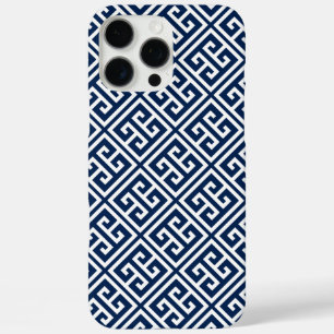 Navy Blue Greek Key Pattern iPhone 16 Pro Max Case