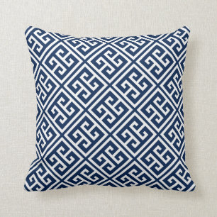 Navy Blue Greek Key Pattern Cushion