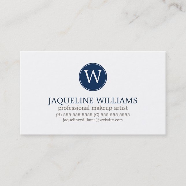 Navy Blue Greek Key Pattern Monogram Business Card (Front)