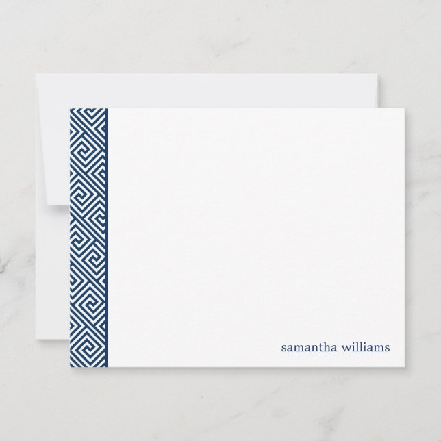 Navy Blue Greek Key Pattern Thank You Notes (Front)