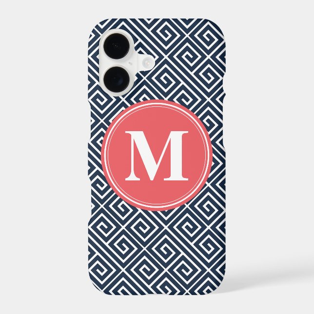 Navy Blue Greek Key Pattern Watermelon Monogram (Back)