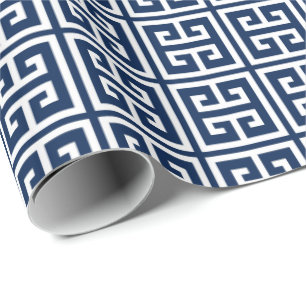 Navy Blue Greek Key Pattern Wrapping Paper