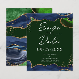 Navy Blue & Green Agate Save the Date
