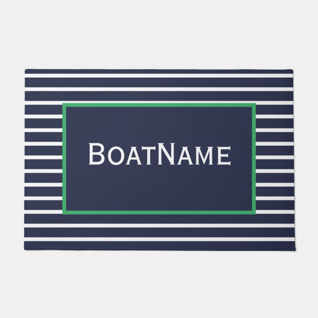 Navy Blue & Green Boat Name Doormat (Front)