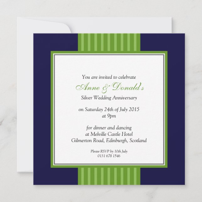 Navy Blue & Green Classy Anniversary Party Invitation (Front)
