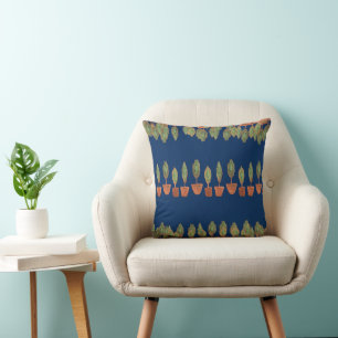 Navy Blue Green Garden Topiary Topiaries Artisan Cushion