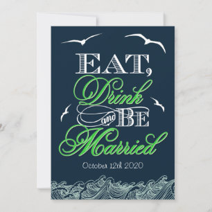 Navy Blue & Green Nautical Wedding Invitations