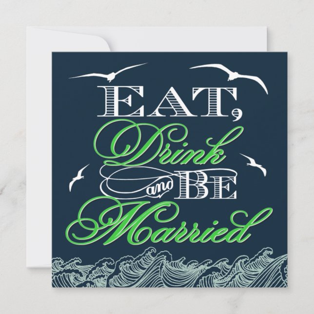 Navy Blue & Green Nautical Wedding Invitations (Front)