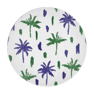 Navy Blue Green Palm Pattern Cutting Board