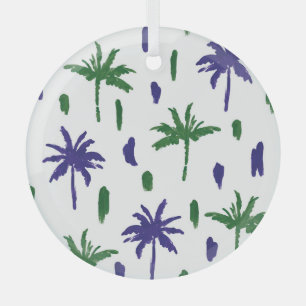 Navy Blue Green Palm Pattern Glass Tree Decoration