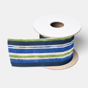 Navy Blue Green Preppy Stripe Bands Satin Ribbon